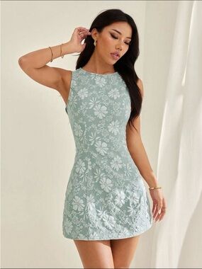 Vintage Elegant Vacation Jacquard Sleeveless Mini